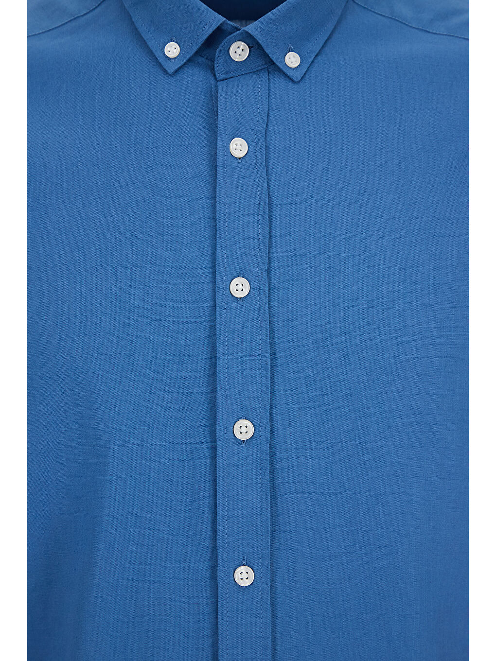 İndigo Uzun Kol Regular Fit Düğmeli Yaka Spor Pamuk Nefes Alabilen Keten Görünümlü Gömlek-4