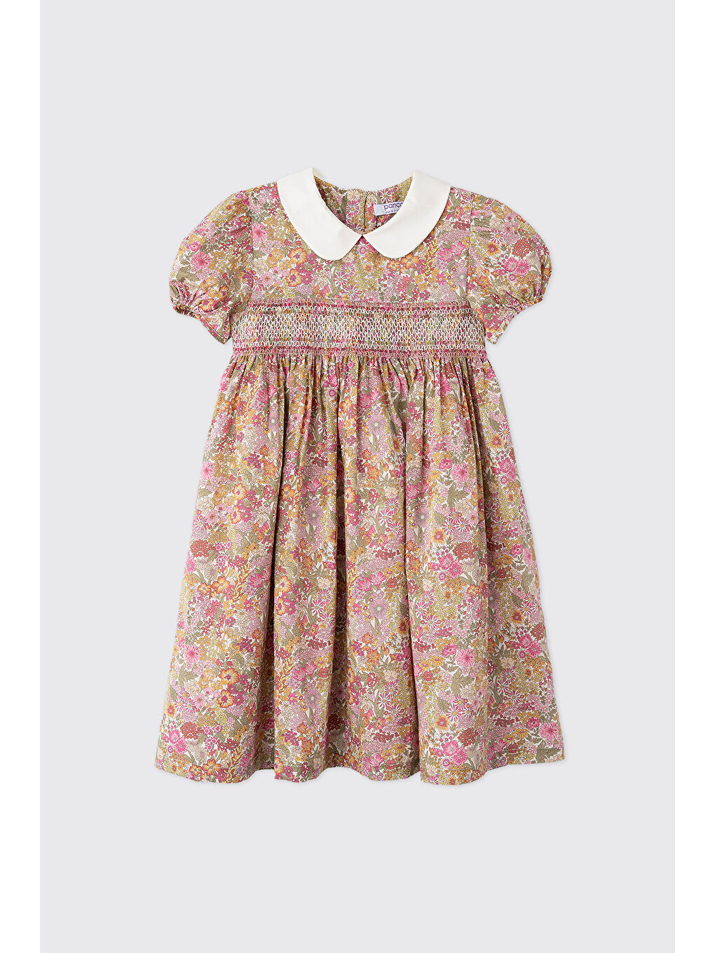 Pembe Liberty Kumaş Çiçek Desenli Kız Çocuk Elbise-2