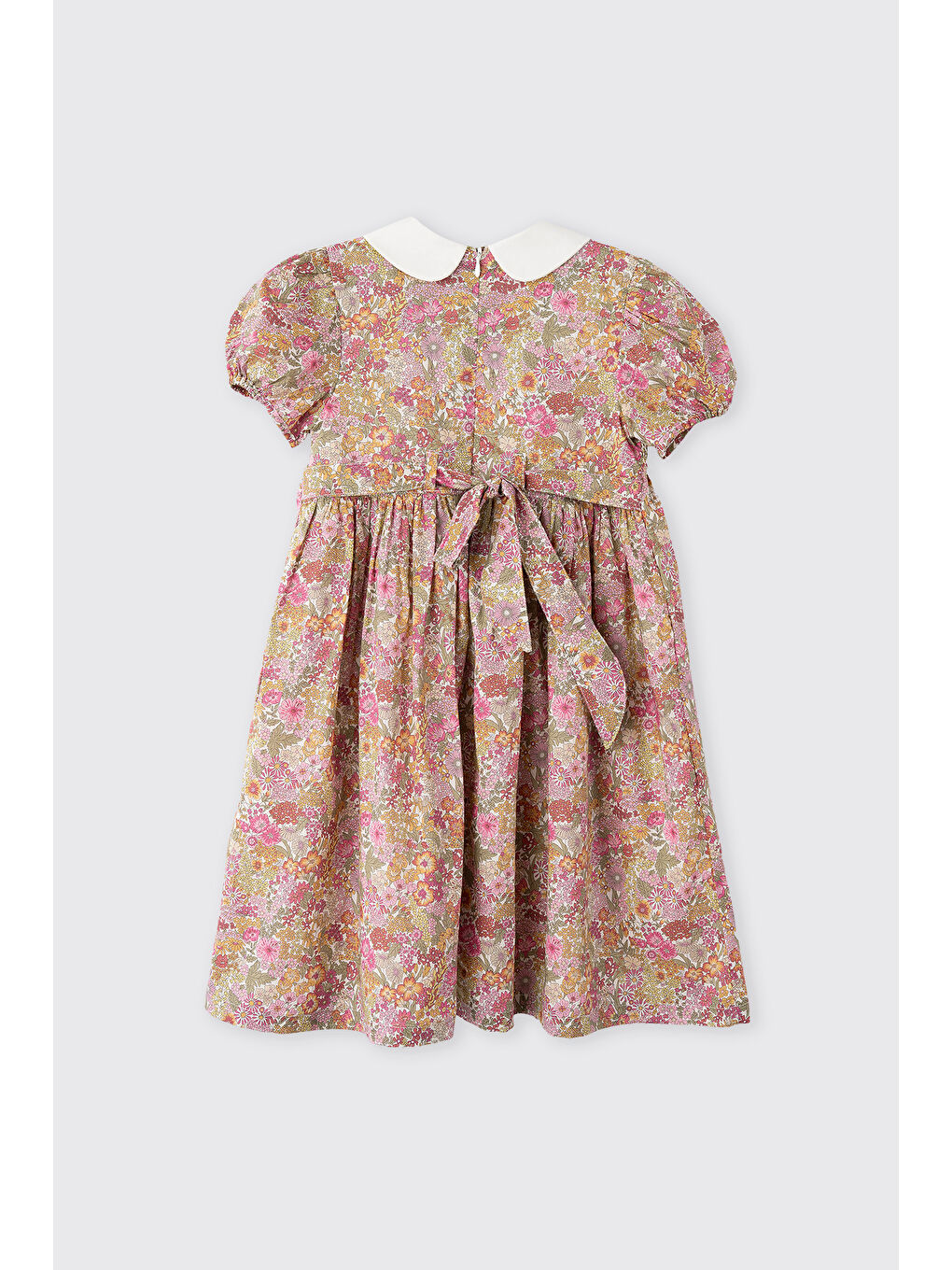 Pembe Liberty Kumaş Çiçek Desenli Kız Çocuk Elbise-3