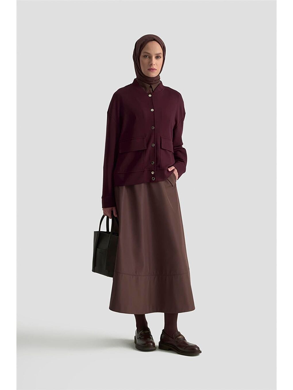 Zımbalı Örme Ceket 25Kd4032 Mürdüm-1