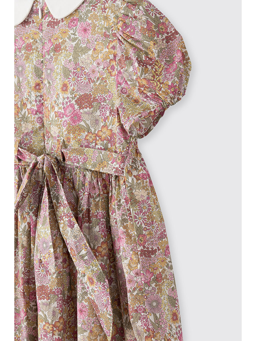 Pembe Liberty Kumaş Çiçek Desenli Kız Çocuk Elbise-4