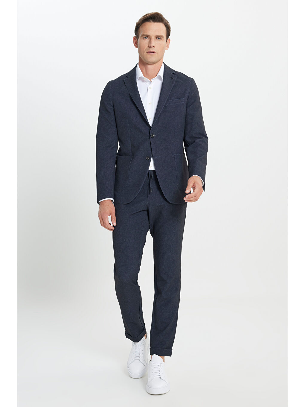 Erkek Antrasit Slim Fit Dar Kesim Mono Yaka Çizgili Takım Elbise-2