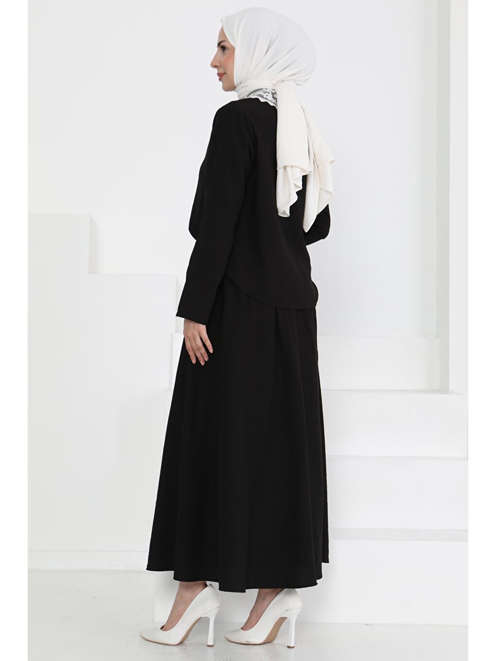 Dantel Yaka İkili Takım Siyah - 27179-5