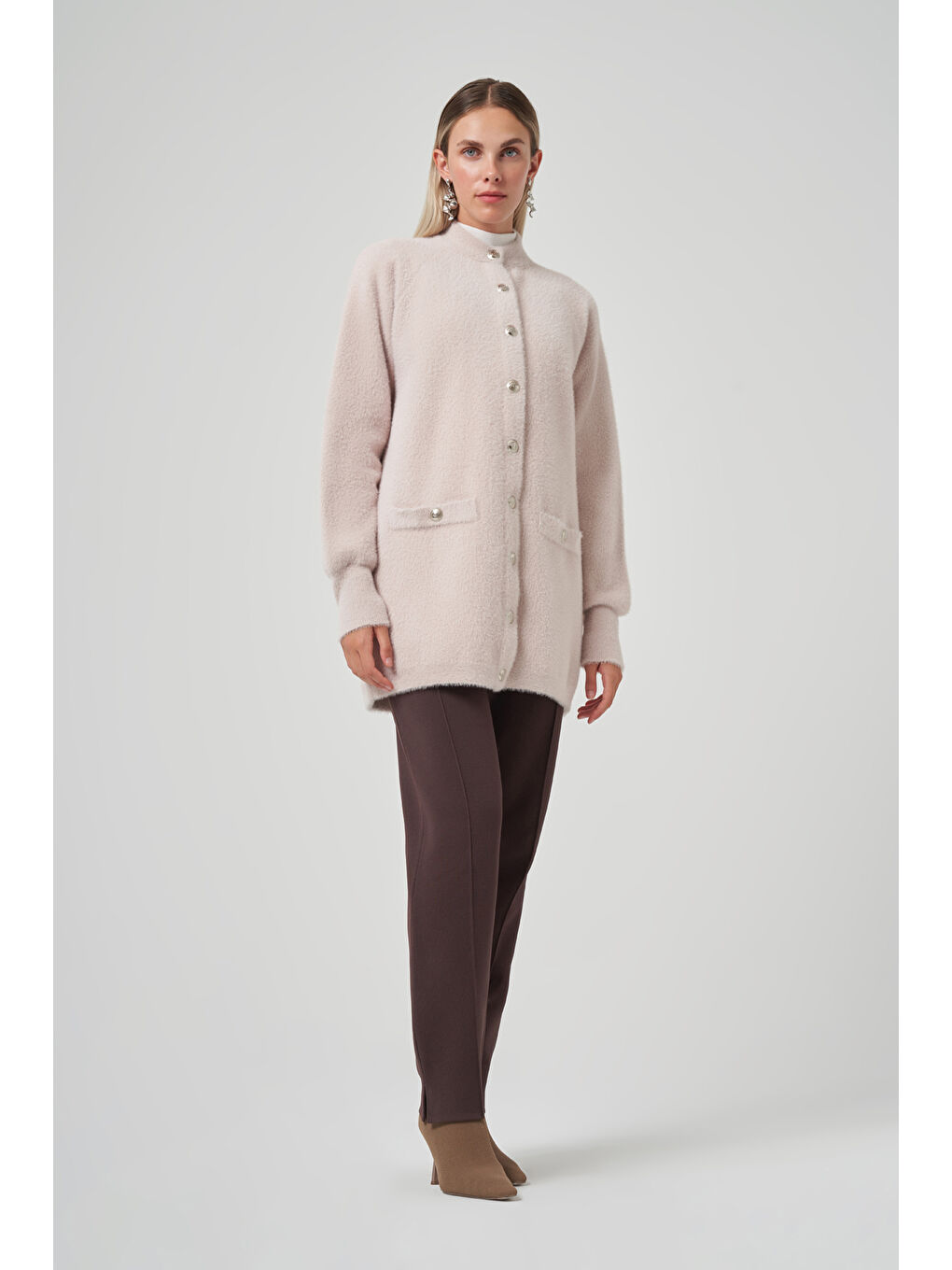 Bej Cep Detay Angora Hırka 7008 Taş-1