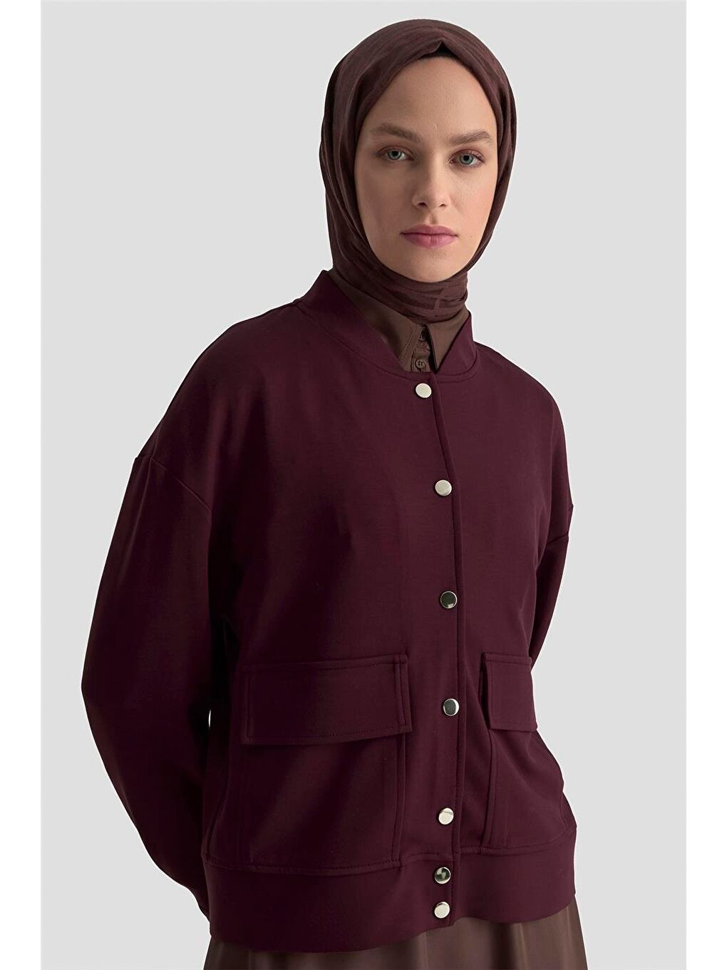 Zımbalı Örme Ceket 25Kd4032 Mürdüm-3