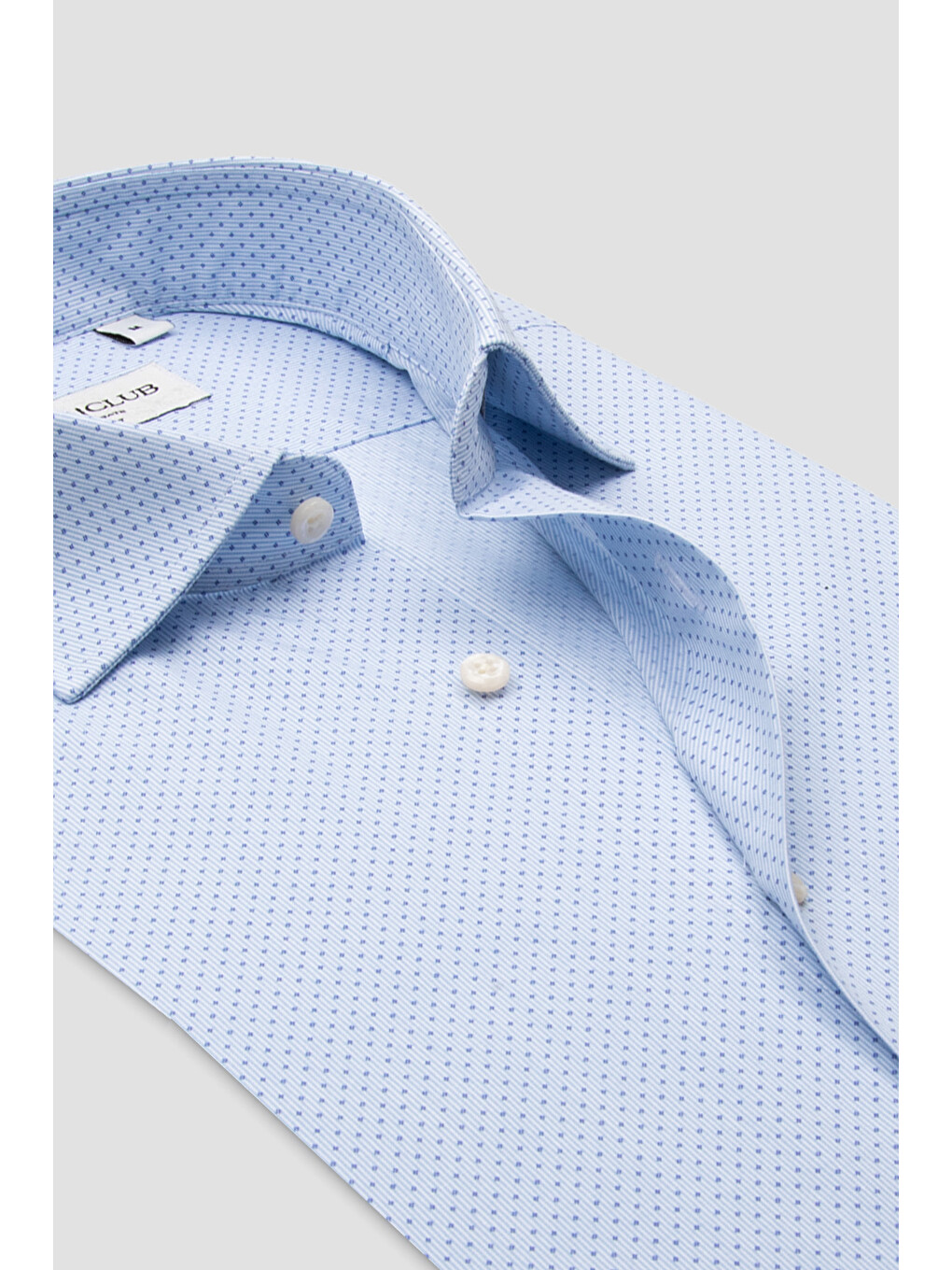 Oscar Poplin Pamuklu Slim Fit Açık Mavi Klasik Yaka Erkek Baskılı Gömlek-1