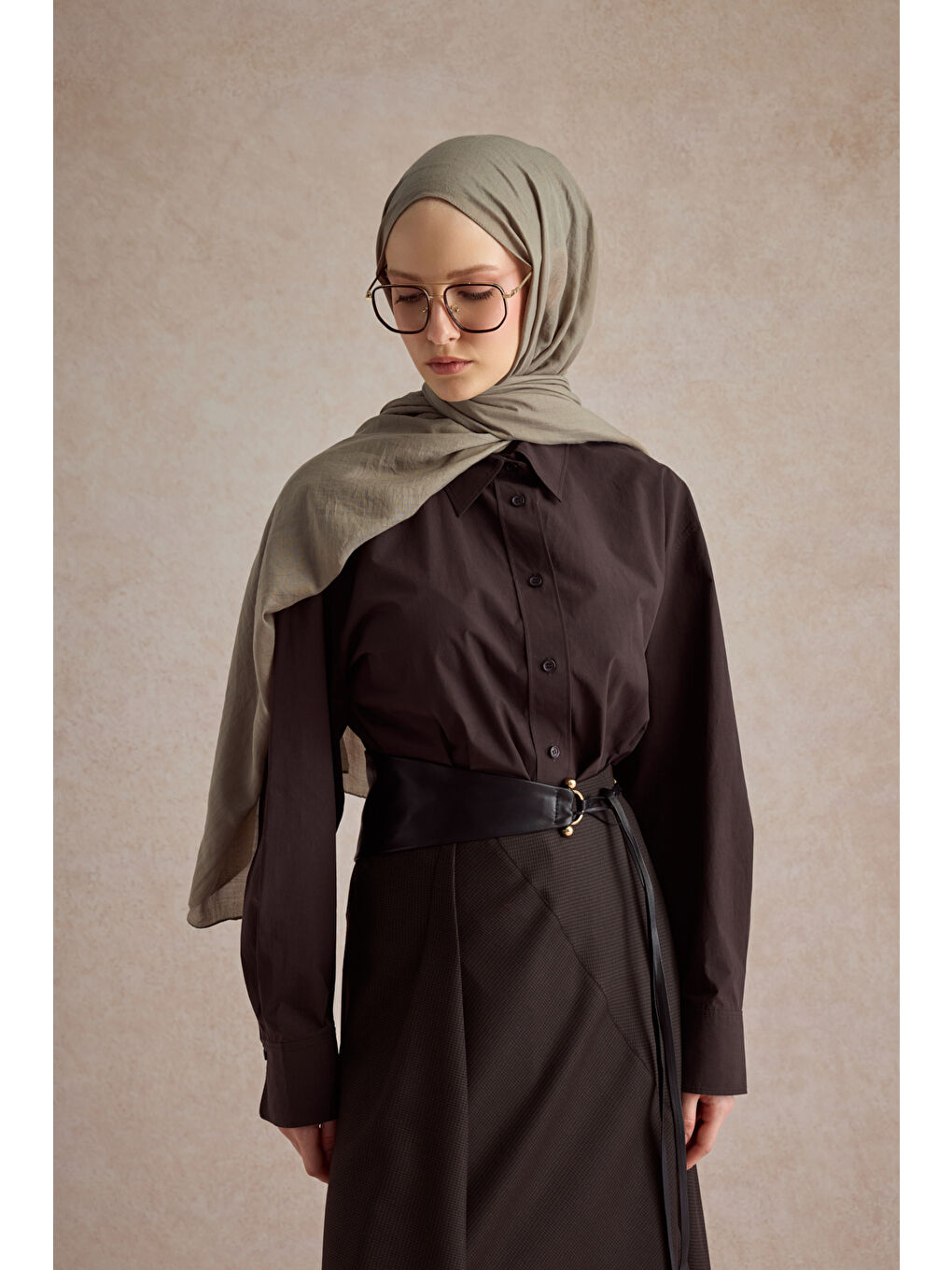 Kahverengi Organik Crash Şal Soft Kahve-3