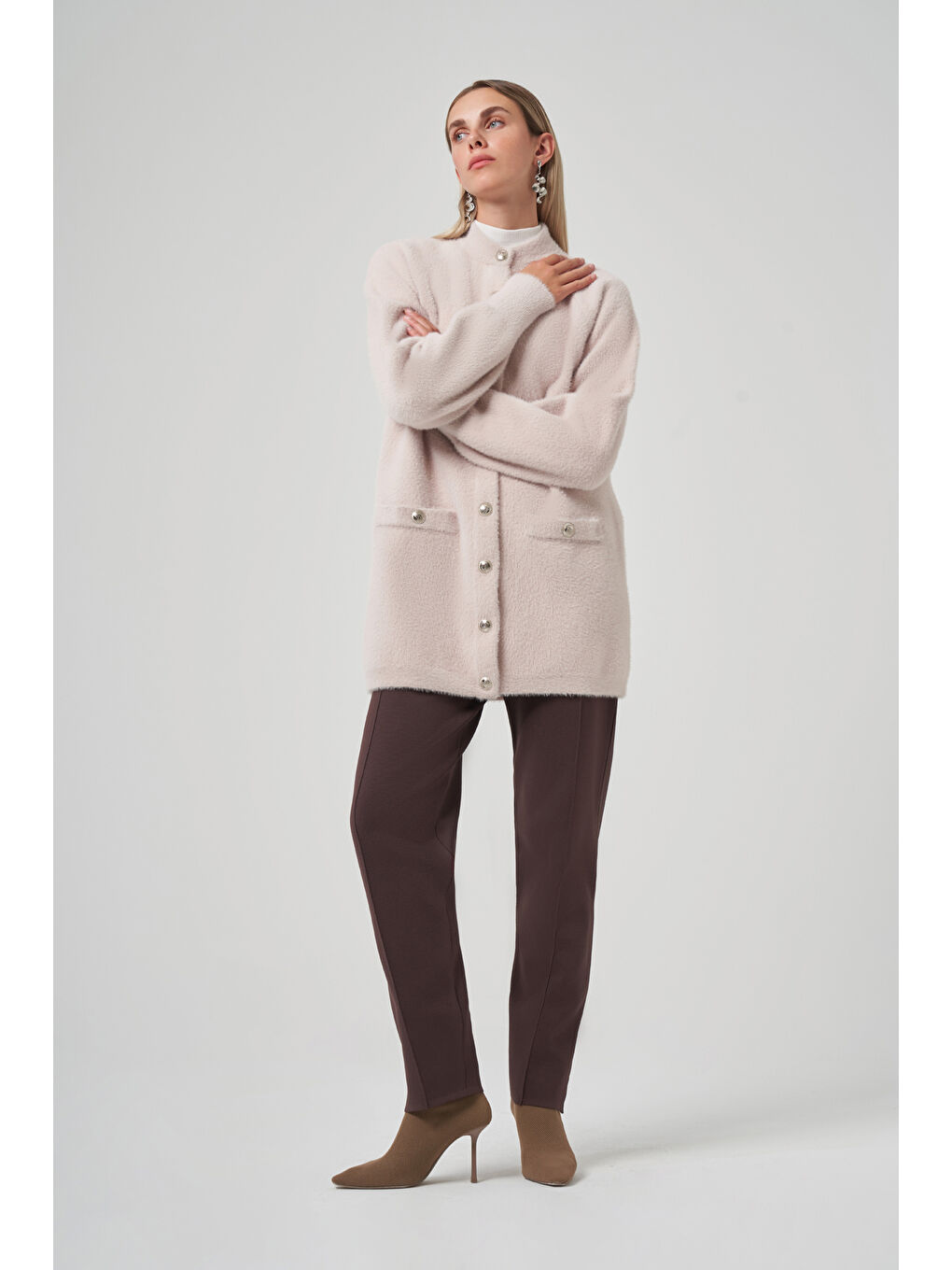 Bej Cep Detay Angora Hırka 7008 Taş-3