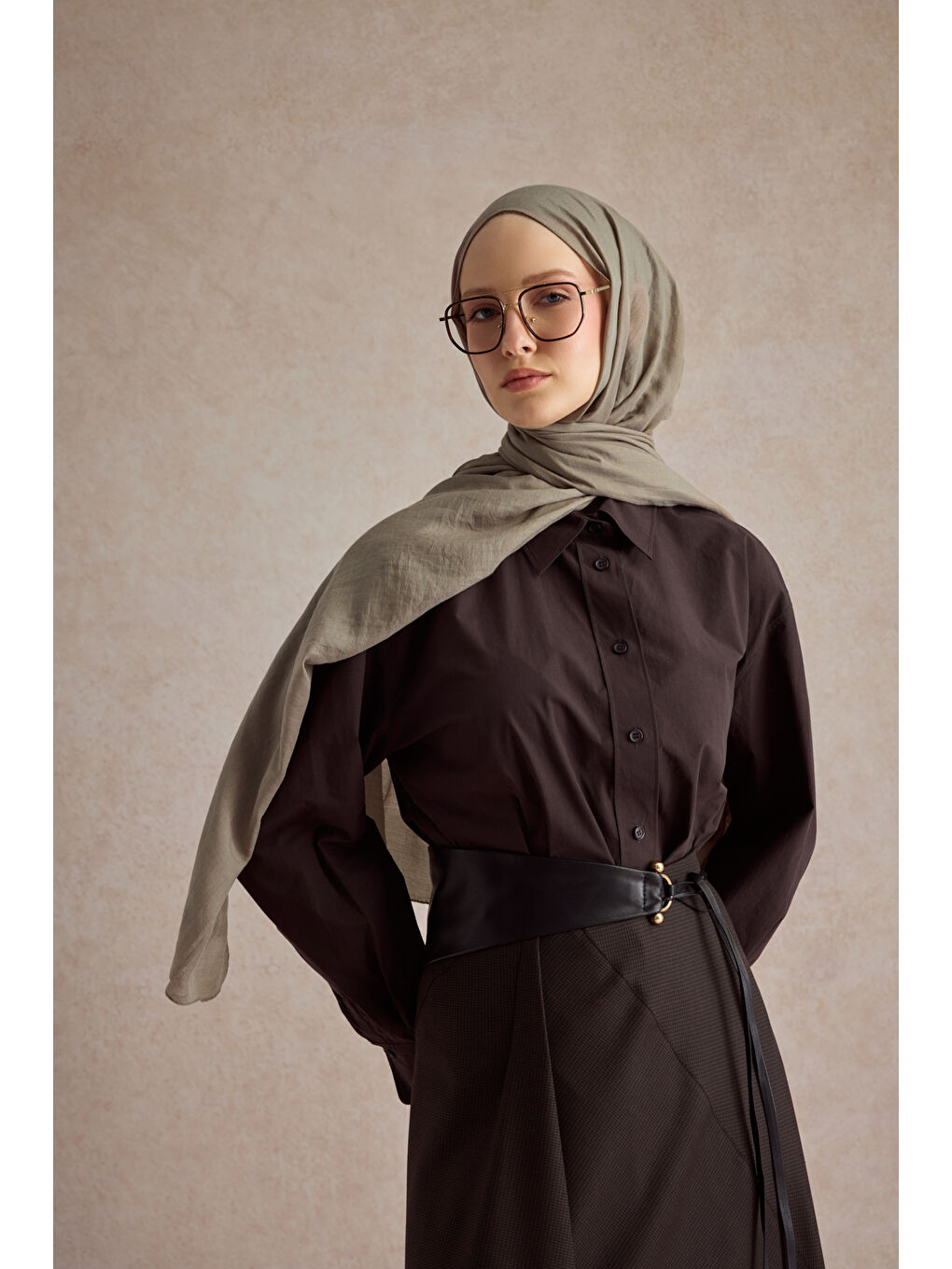 Kahverengi Organik Crash Şal Soft Kahve-4