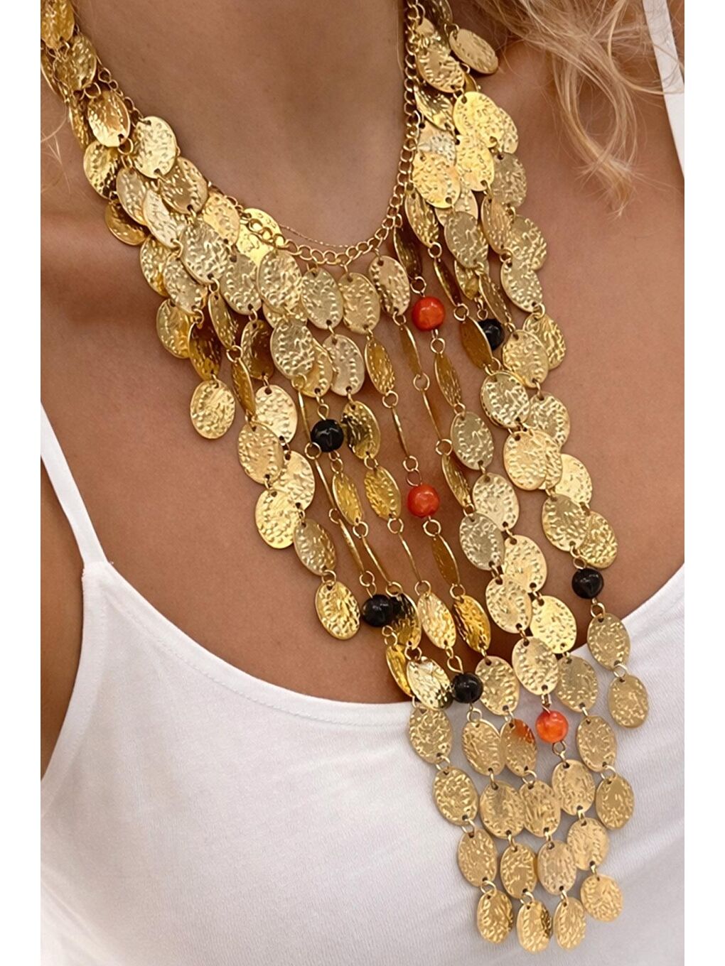 Sarı Çoklu Uzun Pullu Kolye-2