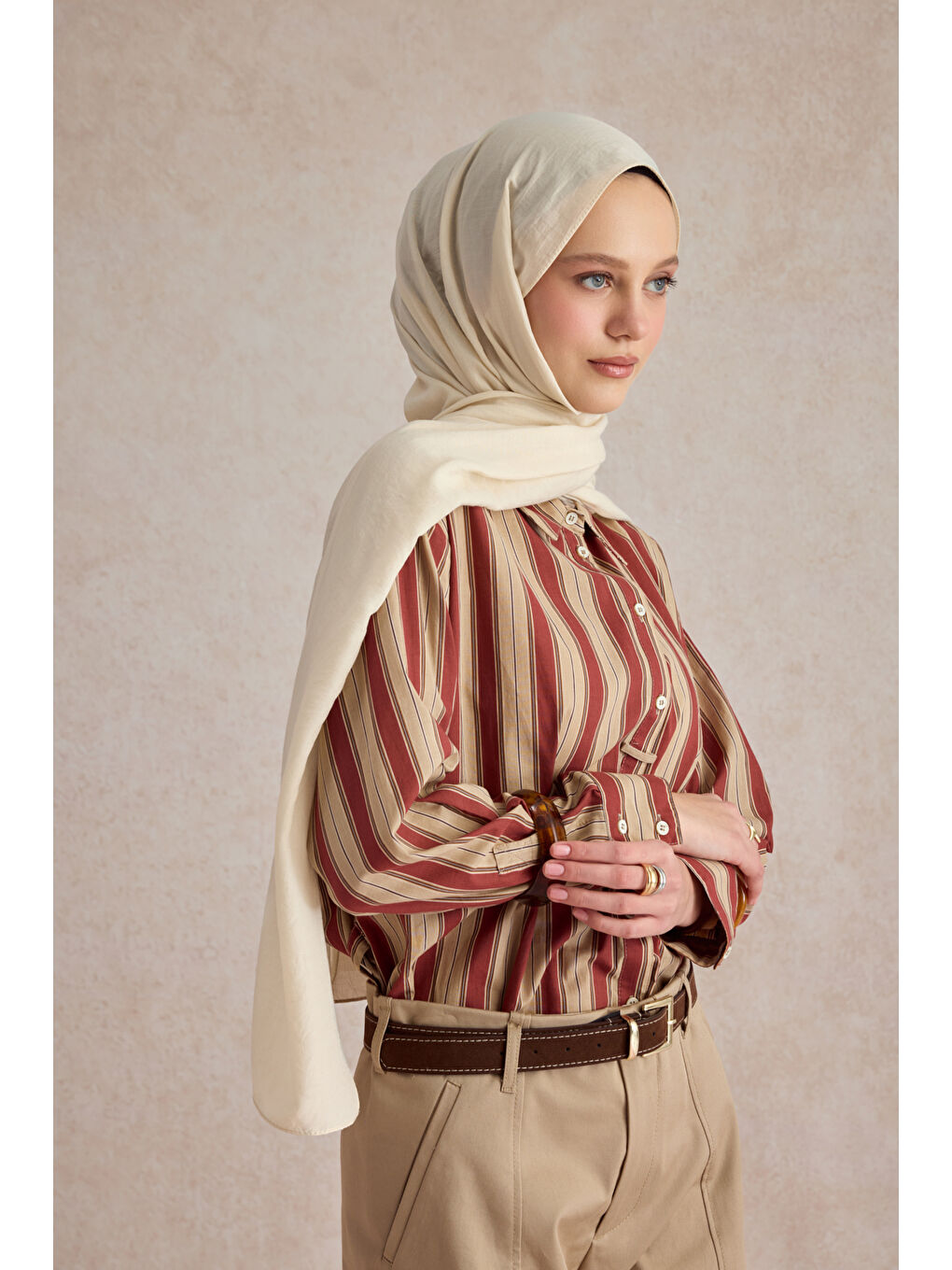 Bej Organik Crash Şal Kemik-1