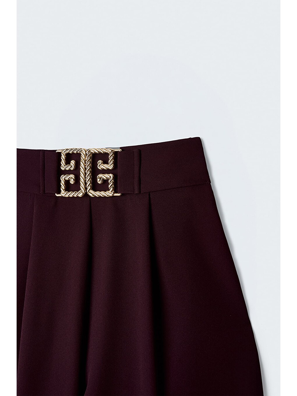 Bel Aksesuarlı Bol Paça Pantolon - Mürdüm-2