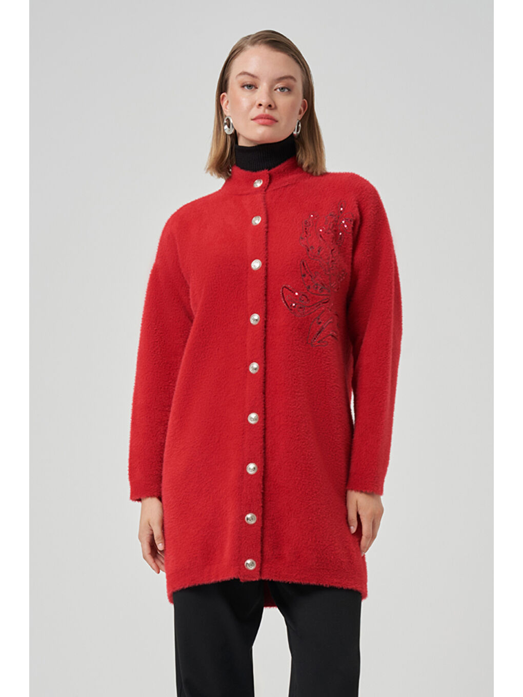 Nakış İşleme Detay Hırka 7007 Kırmızı