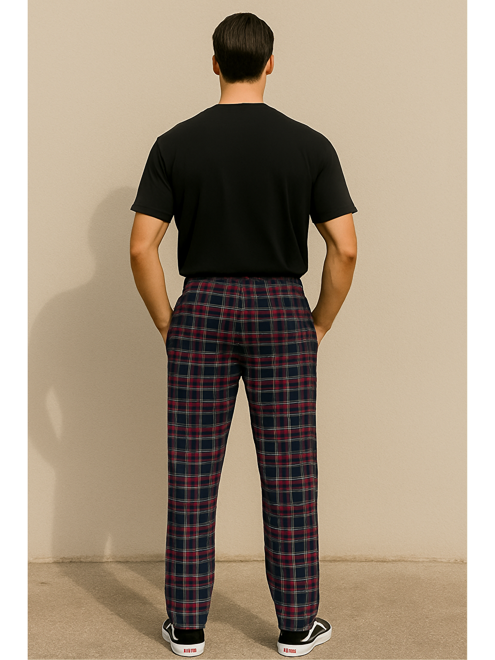 Bordo Erkek %100 Pamuk Cepli Ekose Pijama Altı-1