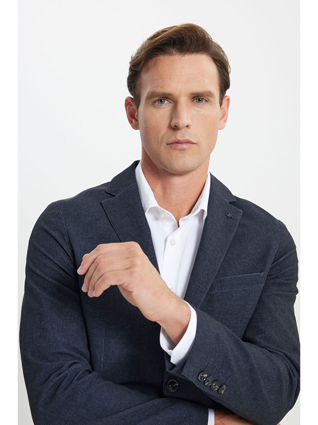 Erkek Antrasit Slim Fit Dar Kesim Mono Yaka Çizgili Takım Elbise-3