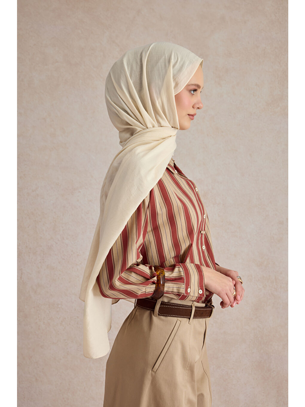 Bej Organik Crash Şal Kemik-2