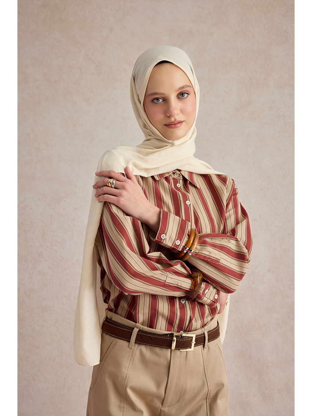 Bej Organik Crash Şal Kemik-3