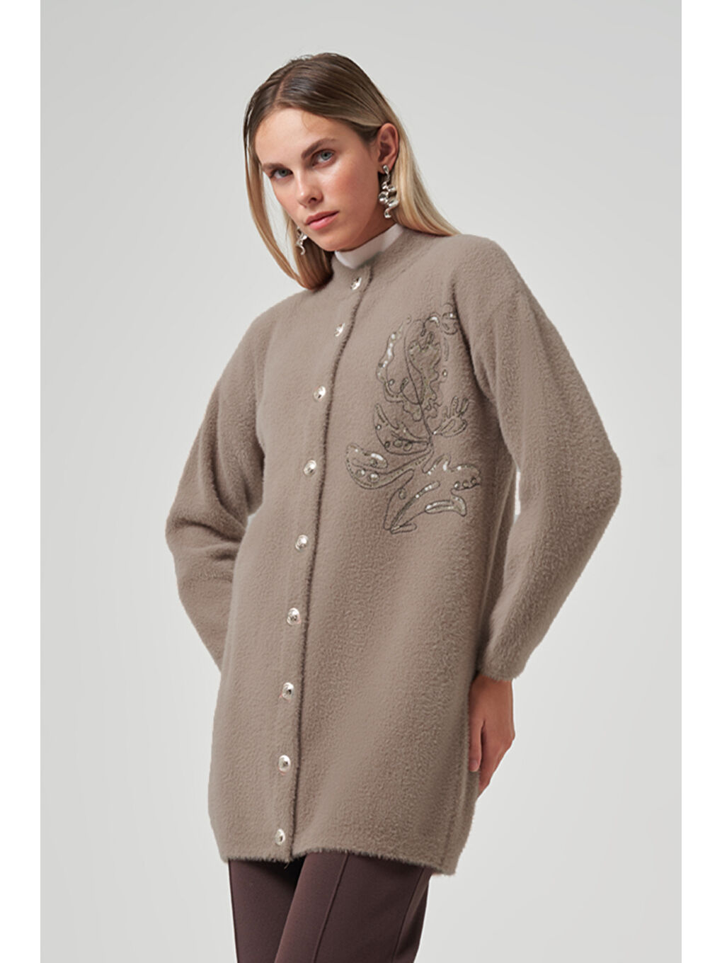 Nakış İşleme Detay Hırka 7007 Bej