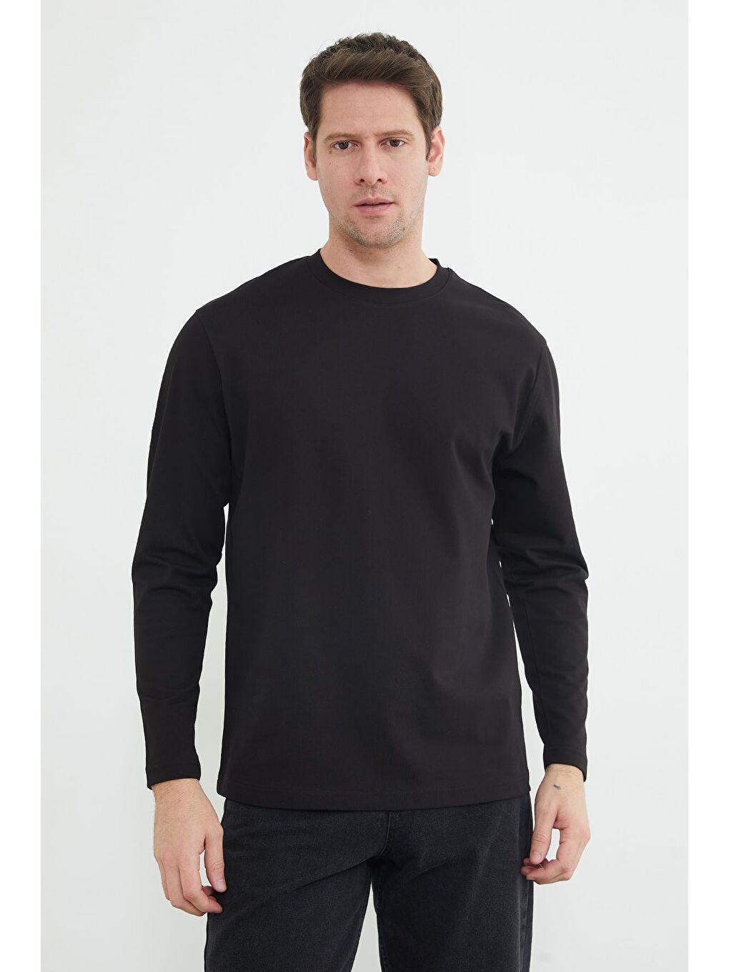 Siyah Basic Bisiklet Yaka Sweatshirt