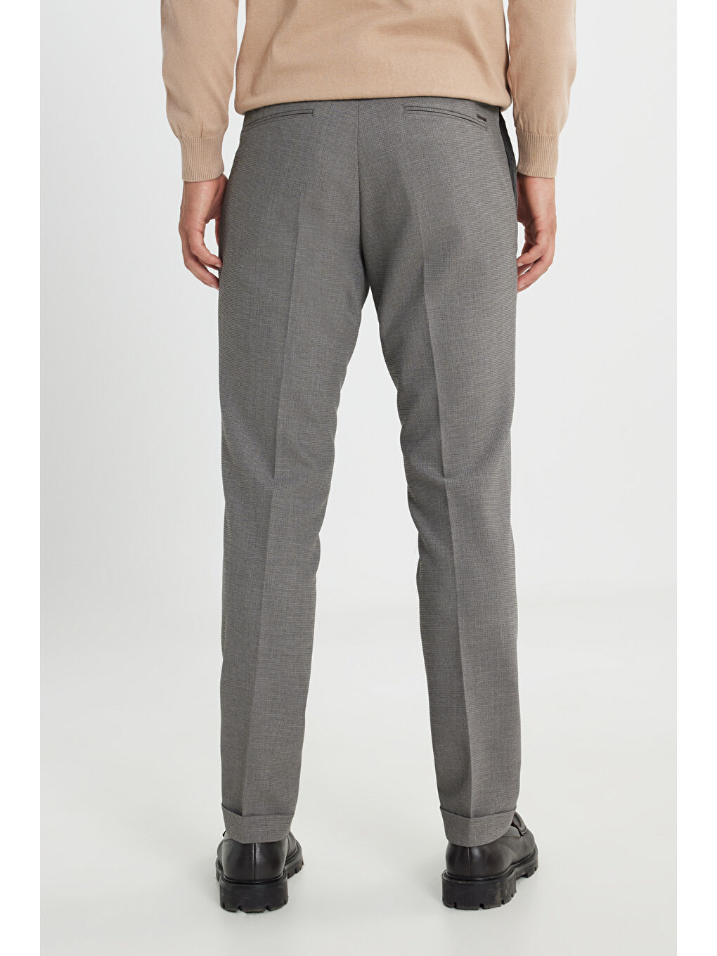 Erkek Kahverengi Slim Fit Dar Kesim Beli Lastikli Yan Cepli Desenli Klasik Pantolon-4