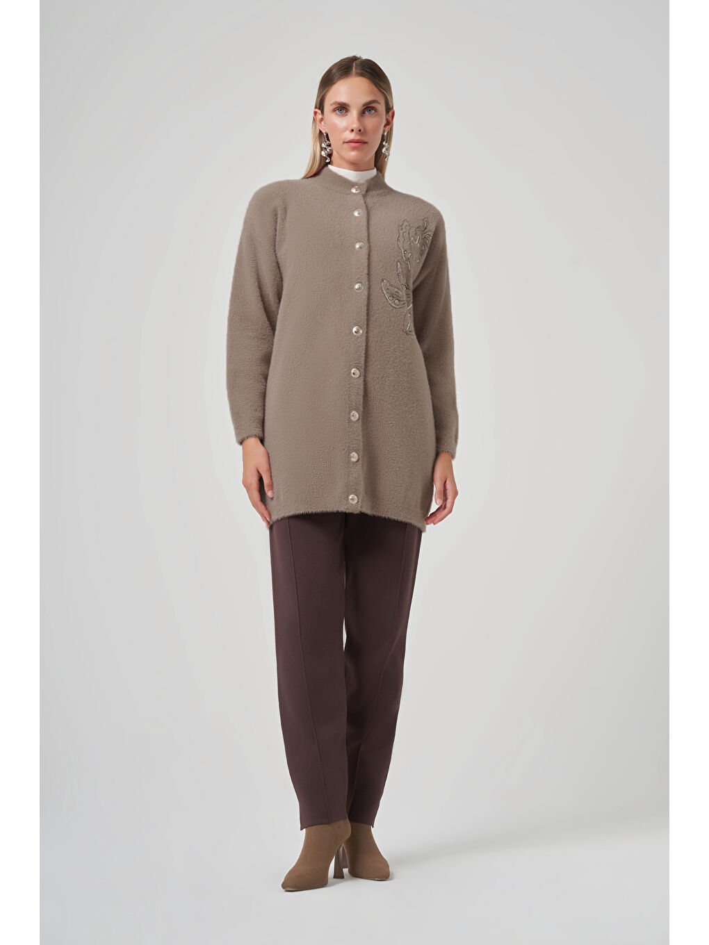 Nakış İşleme Detay Hırka 7007 Bej-1