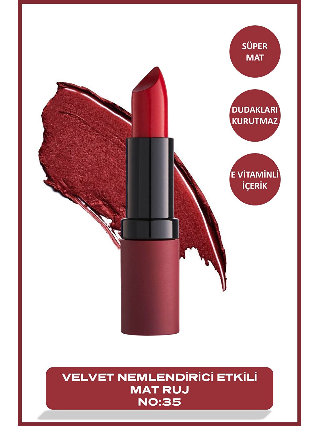 Velvet Matte Lipstick No: 35 Bright Red - Mat Ruj