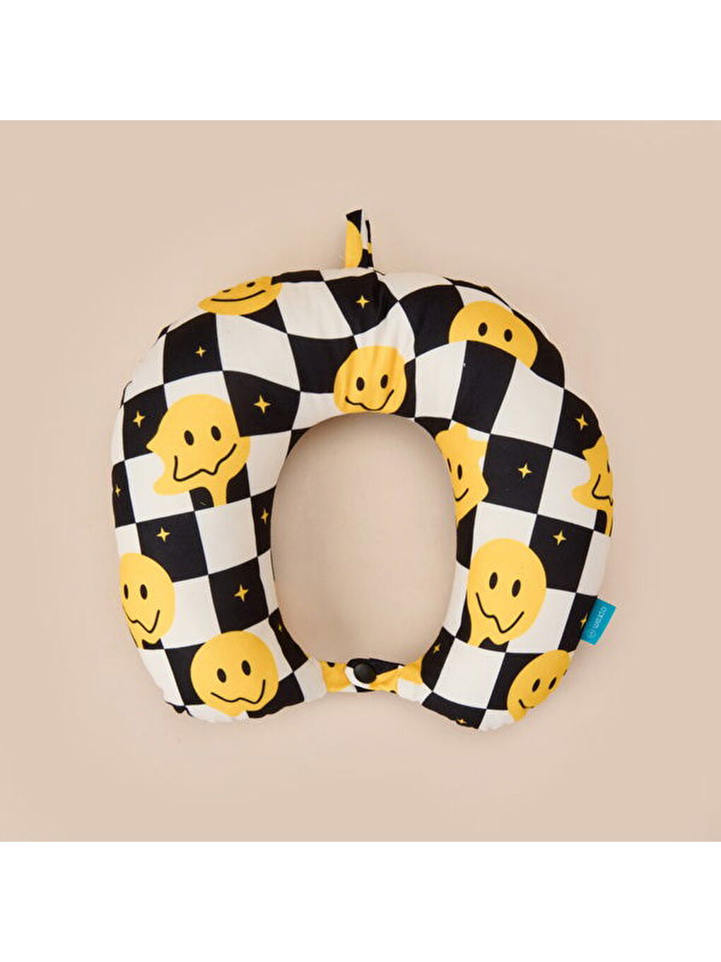 Karışık Dama Desenli Seyahat Boyun Yastığı - Renkli - 28,5x30 cm