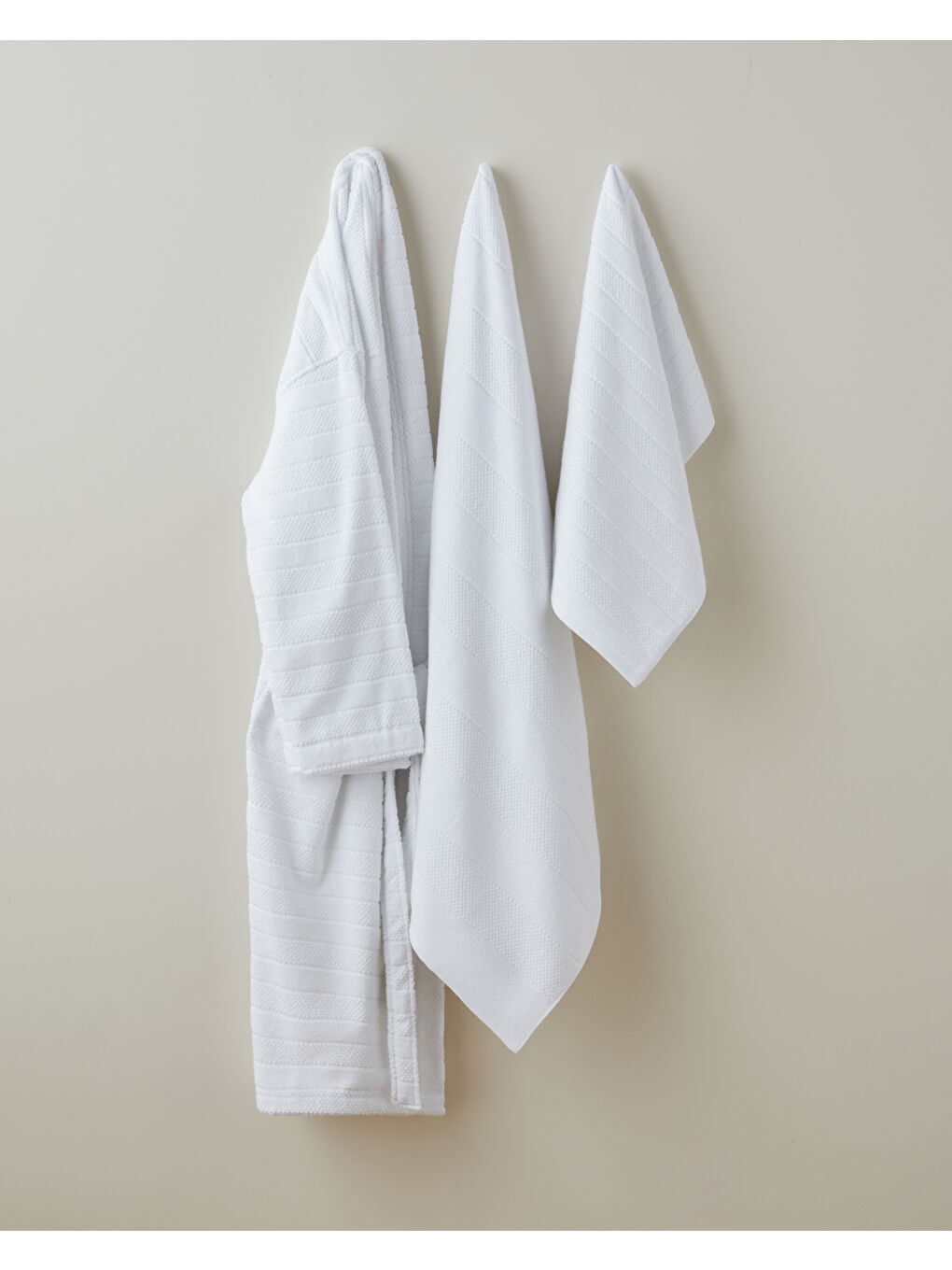 Sandy Stripe Pamuk Bornoz L-XL Beyaz-3