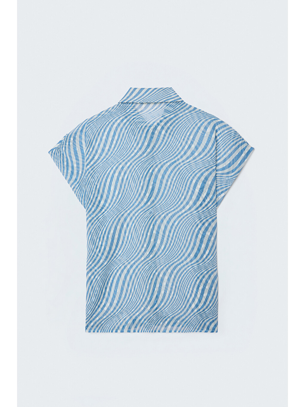 Kısa Kollu Zebra Desenli Gömlek - Mavi-5