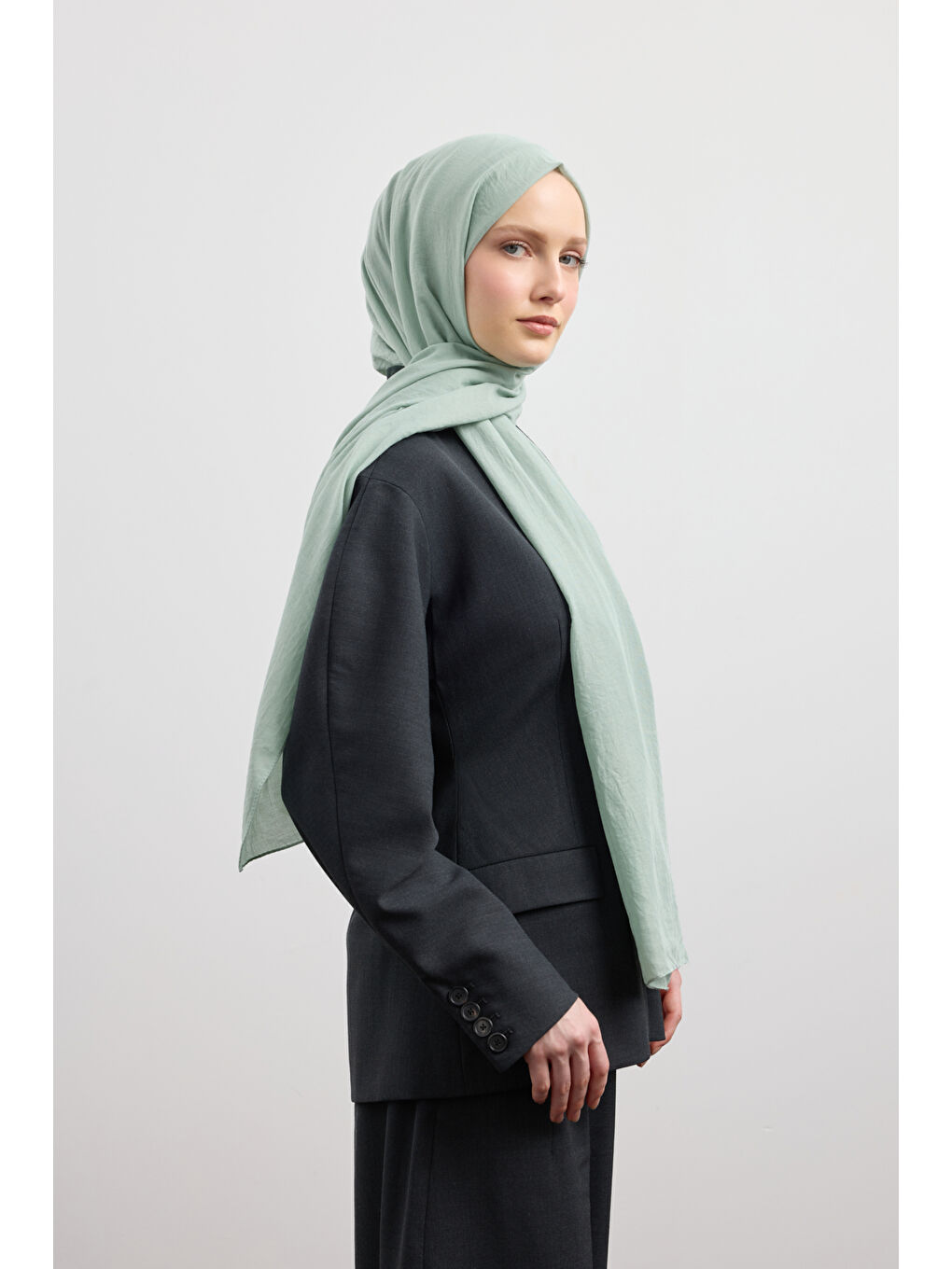 Yeşil Organik Crash Şal Mint-4