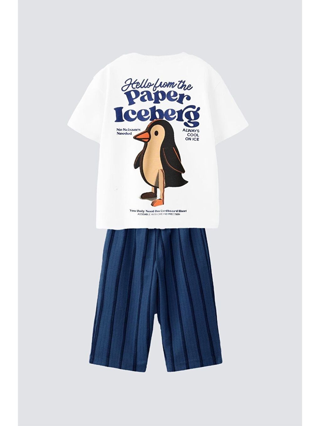 Karışık Çocuk Pamuklu Beyaz Baskılı T-Shirt Ve Lacivert Pantolon Takım-3