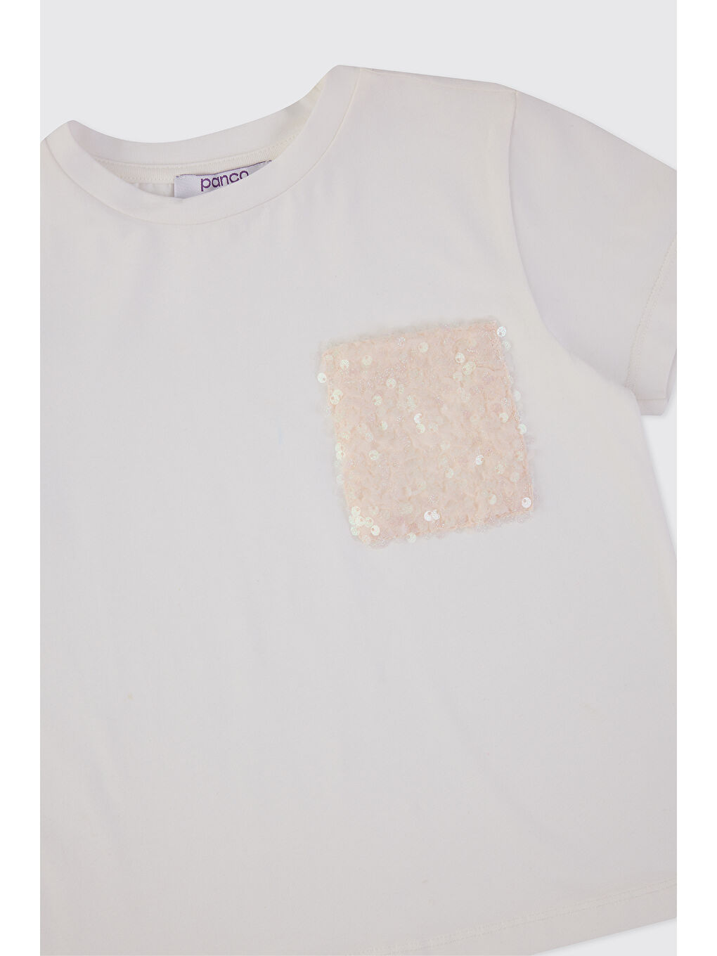 Pembe Kız Çocuk Payetli Kısa Kollu Pudra Tişört-2