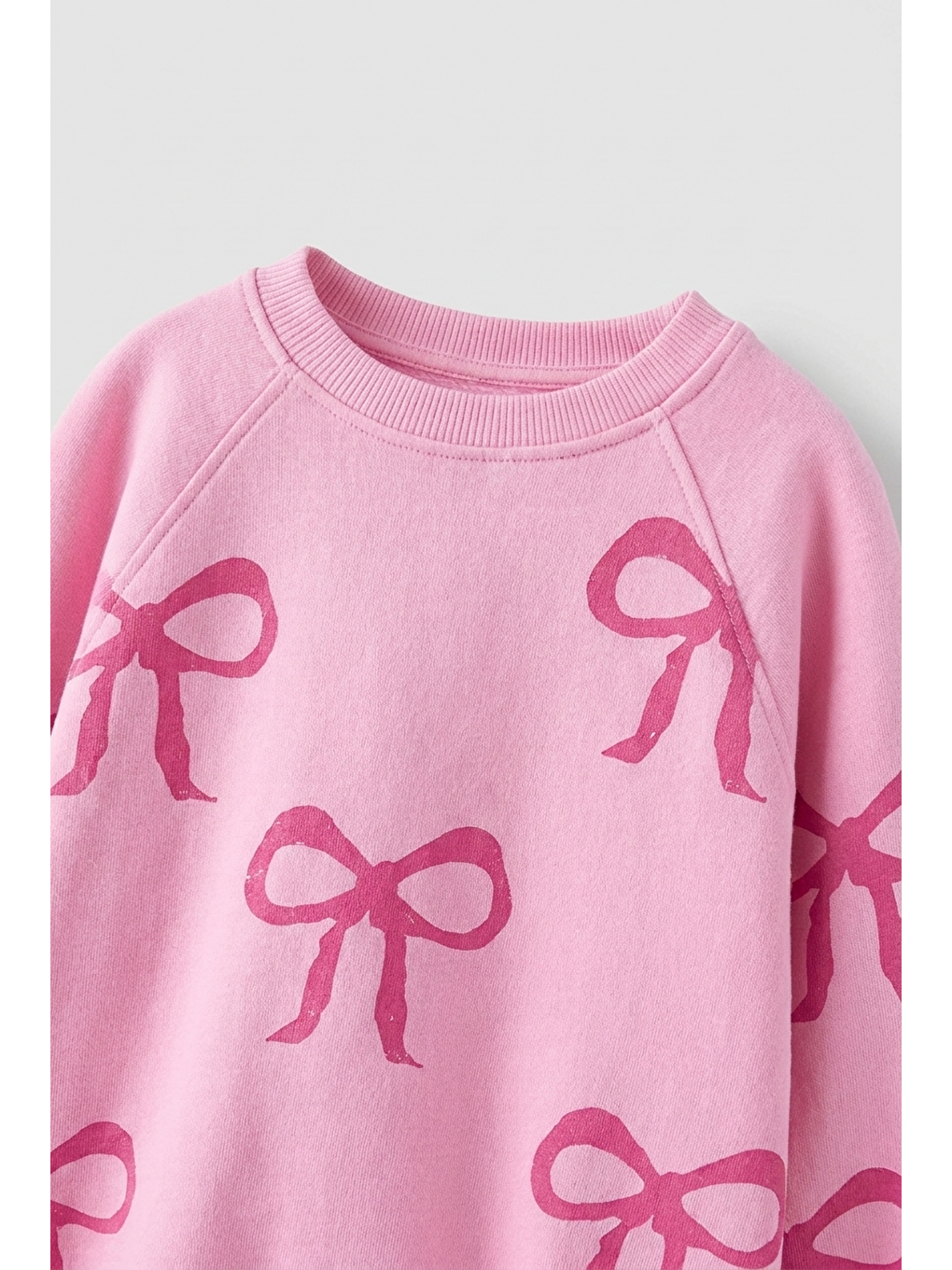 Kız Çocuk Fiyonk Desenli Pembe Sweatshirt Ve İspanyol Paça Tayt Takımı-1