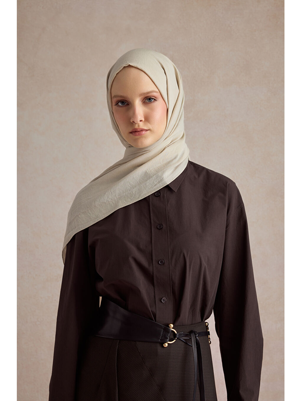 Bej Organik Crash Şal Taş