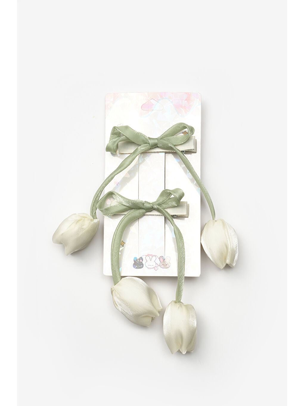 Beyaz Lale Figürlü 2'li Kız Çocuk Klips Toka-1