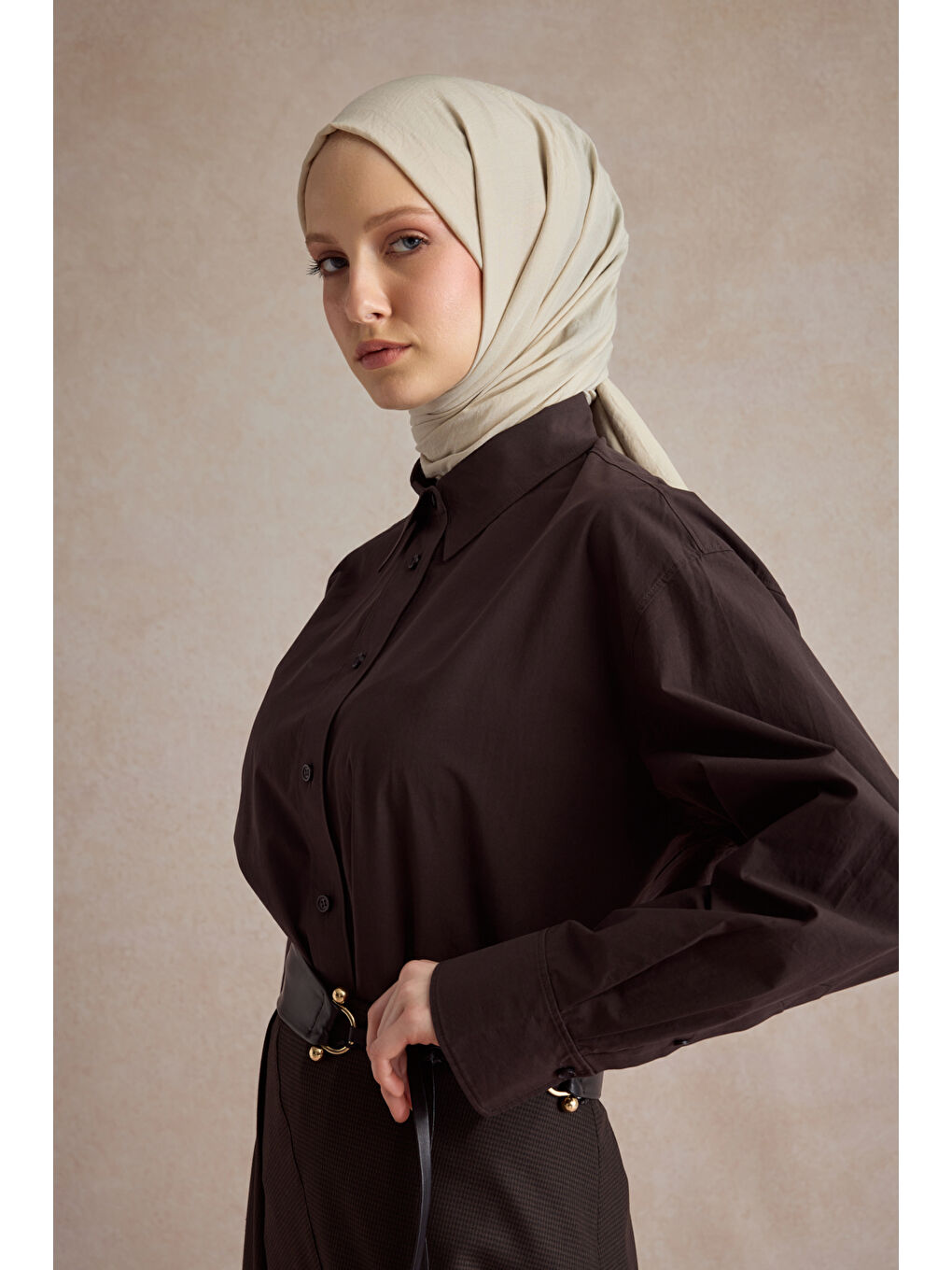 Bej Organik Crash Şal Taş-1