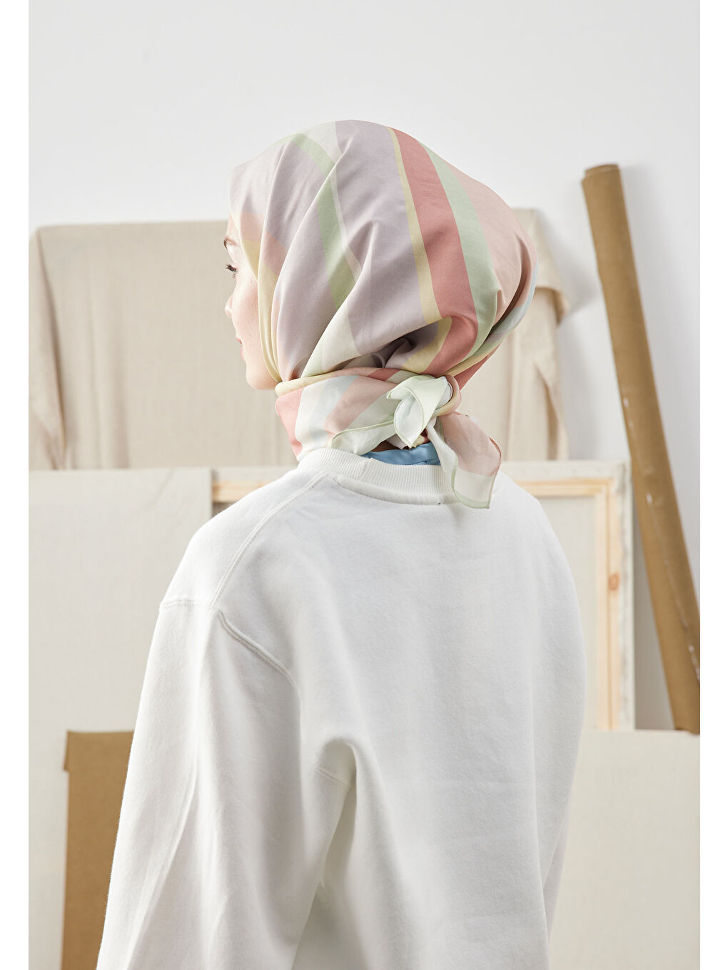 Color Mıx Desen Pamuk İpek Eşarp Soft Pembe-2