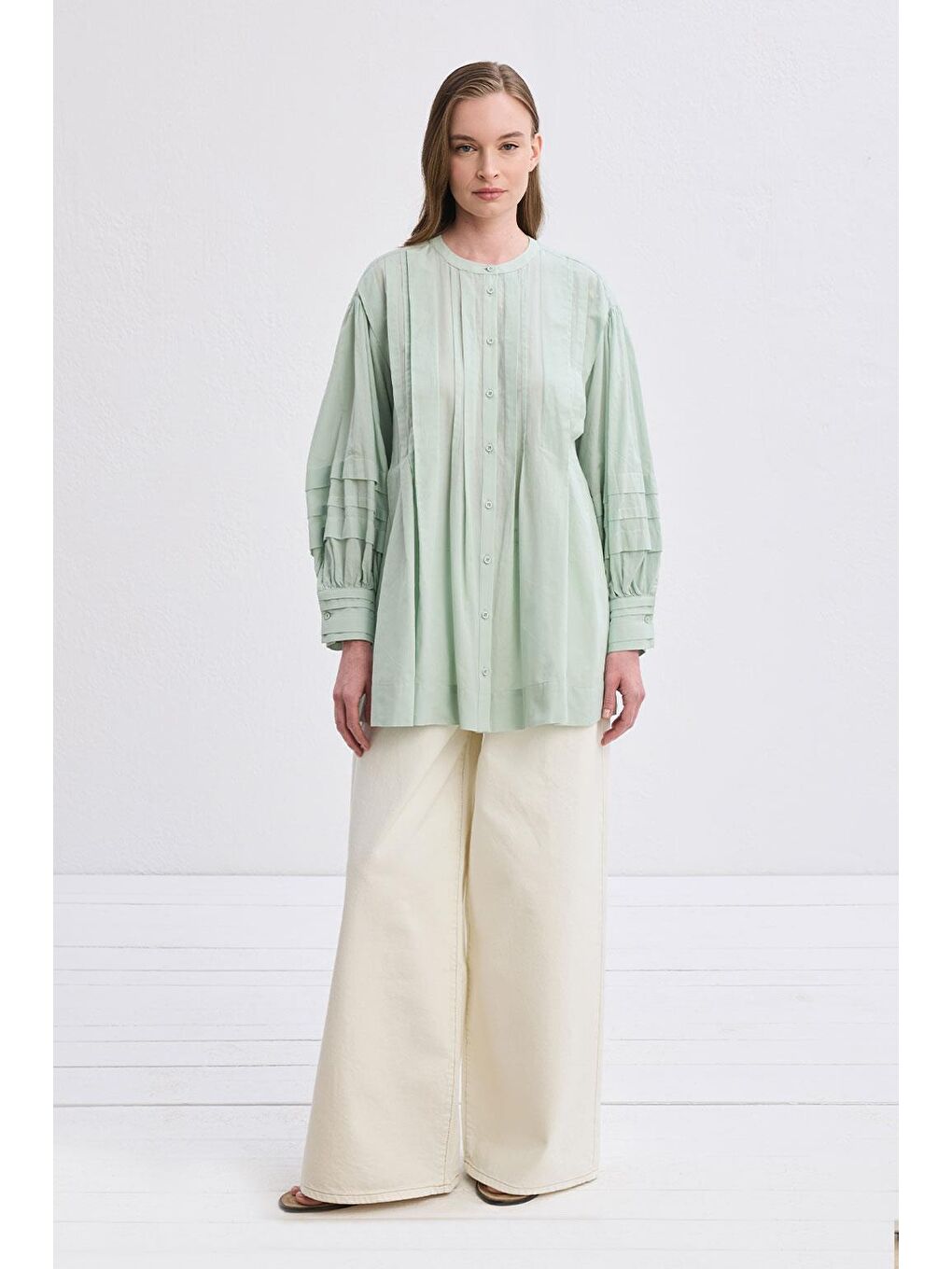 Yeşil Henri Vual Nervürlü Gömlek Mint-1