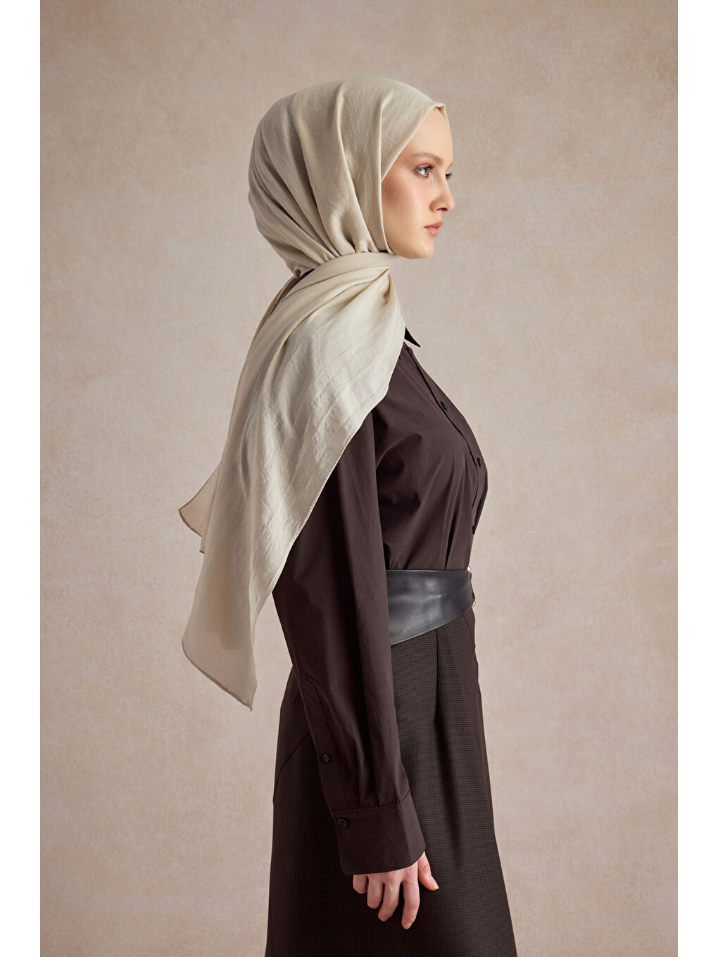Bej Organik Crash Şal Taş-2
