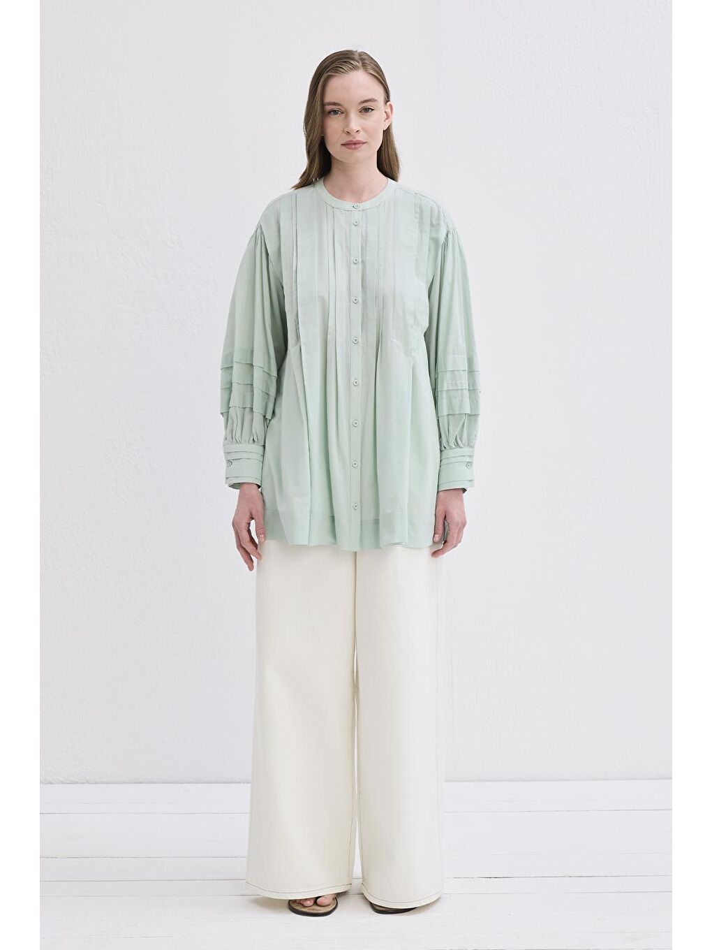Yeşil Henri Vual Nervürlü Gömlek Mint-2