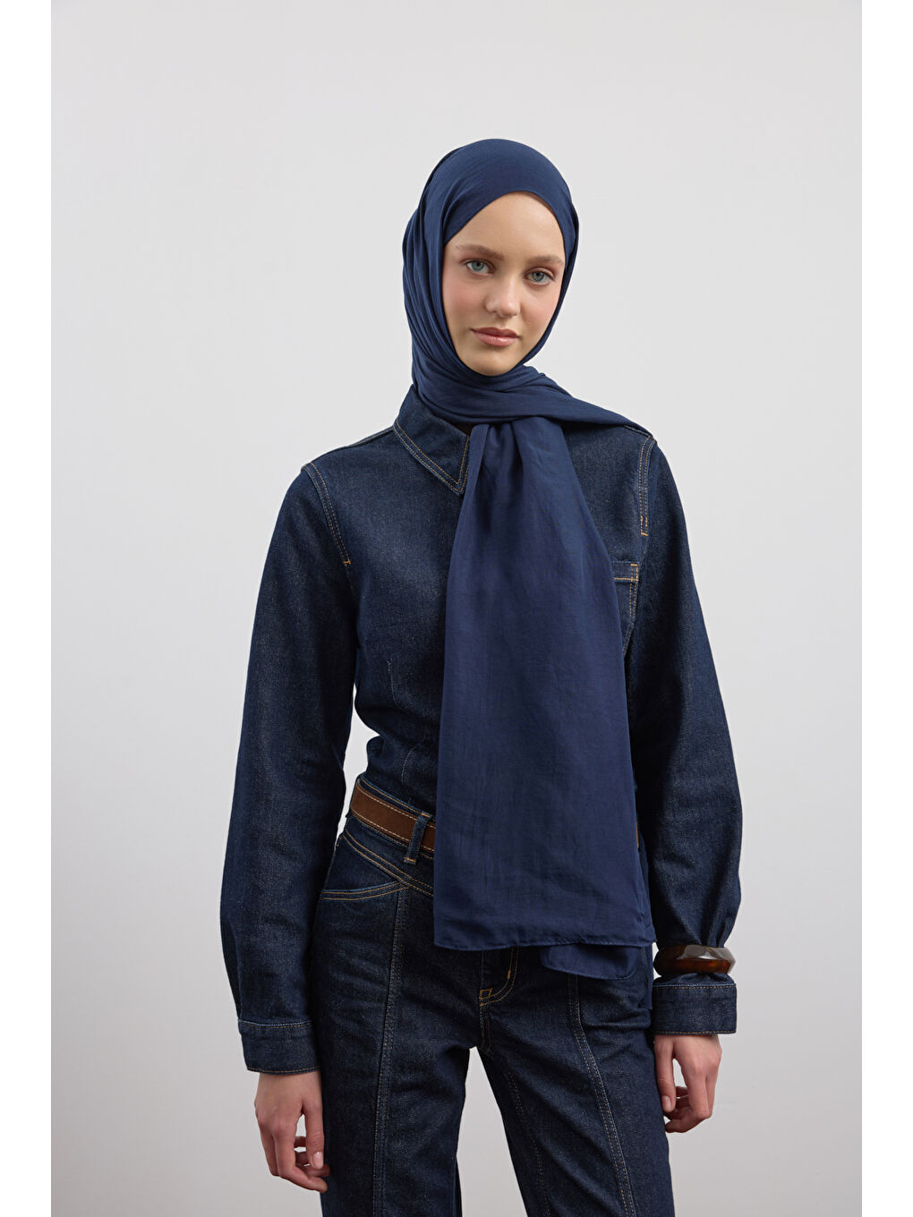 Organik Crash Şal Lacivert-1