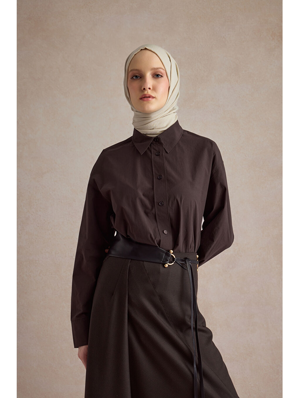 Bej Organik Crash Şal Taş-3