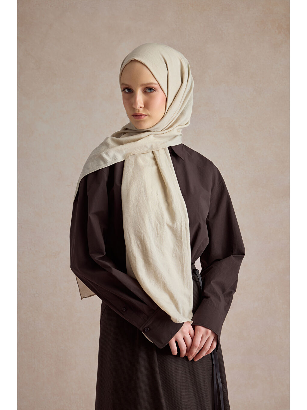 Bej Organik Crash Şal Taş-4