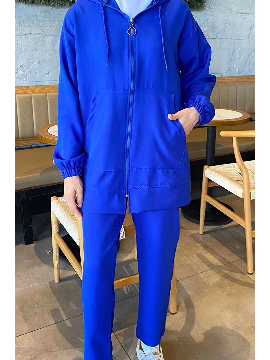 Bonita Fermuarlı Scuba Takım Saks Mavisi-2