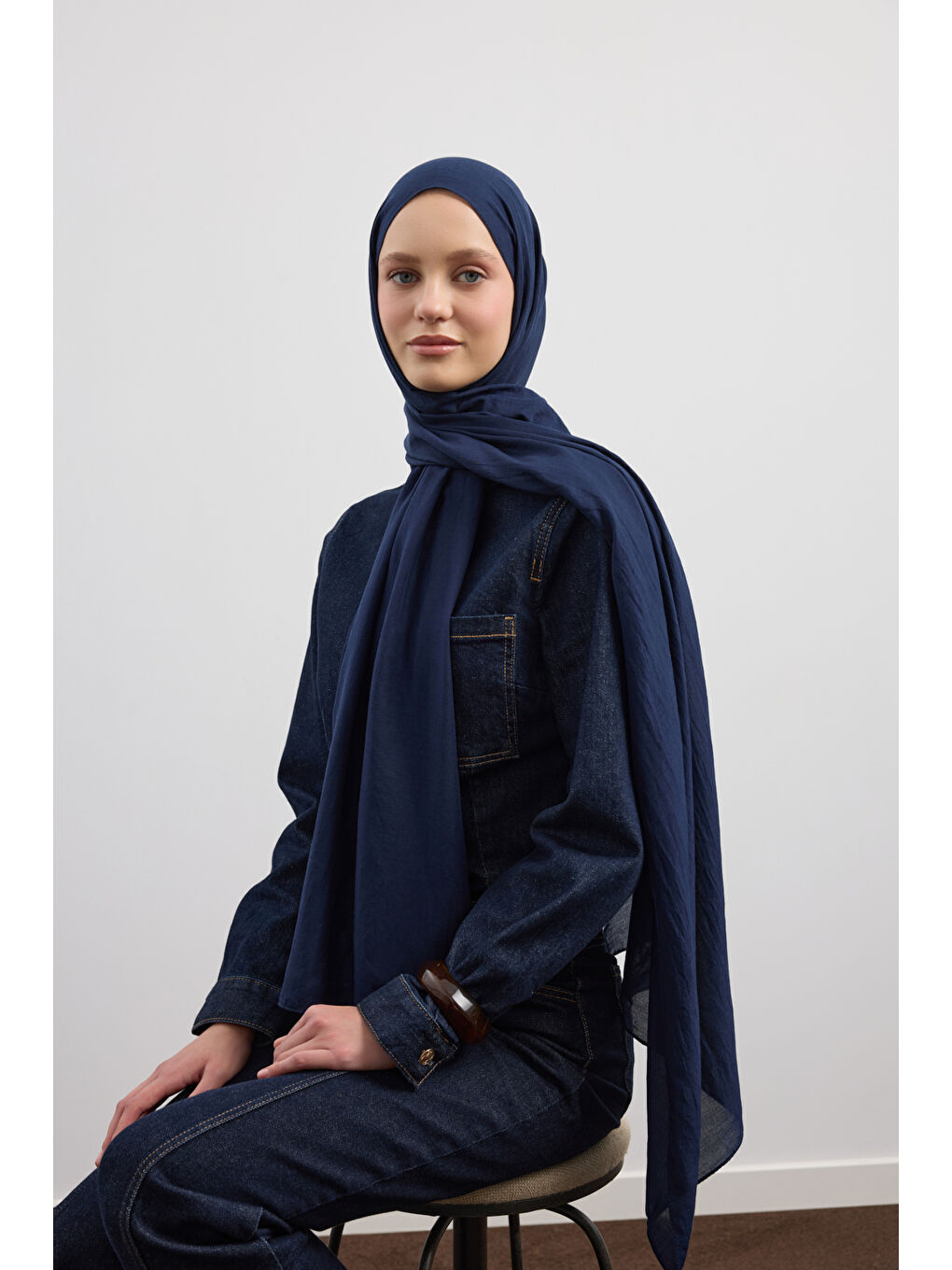 Organik Crash Şal Lacivert-3