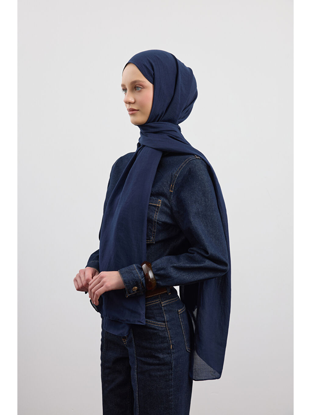 Organik Crash Şal Lacivert-4