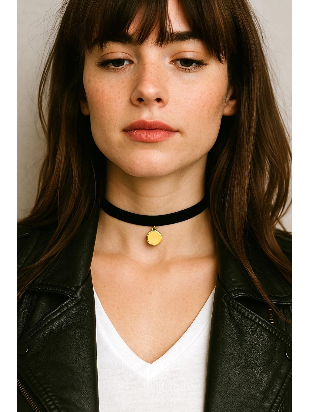 Siyah Pul Uçlu Tasma Choker Kolye-2