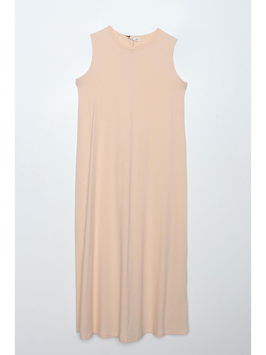 Bej Ten-Pamuklu Bisiklet Yaka Kolsuz İçlik Elbise-4