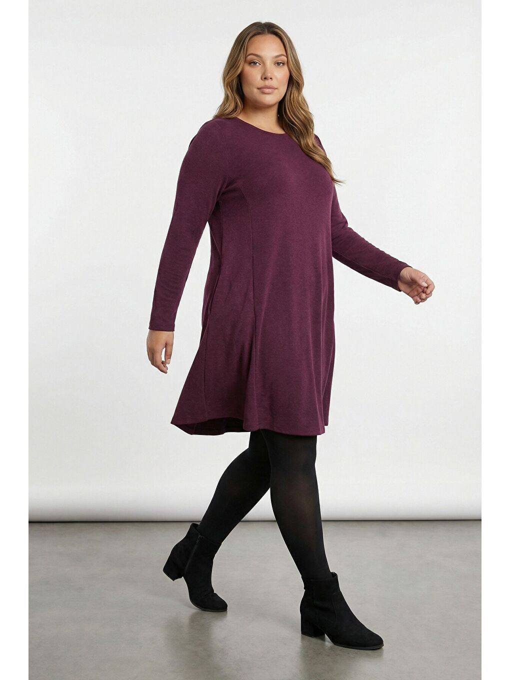 Büyük Beden Mor Soft Touch Cepli Tunik Elbise 285078-3
