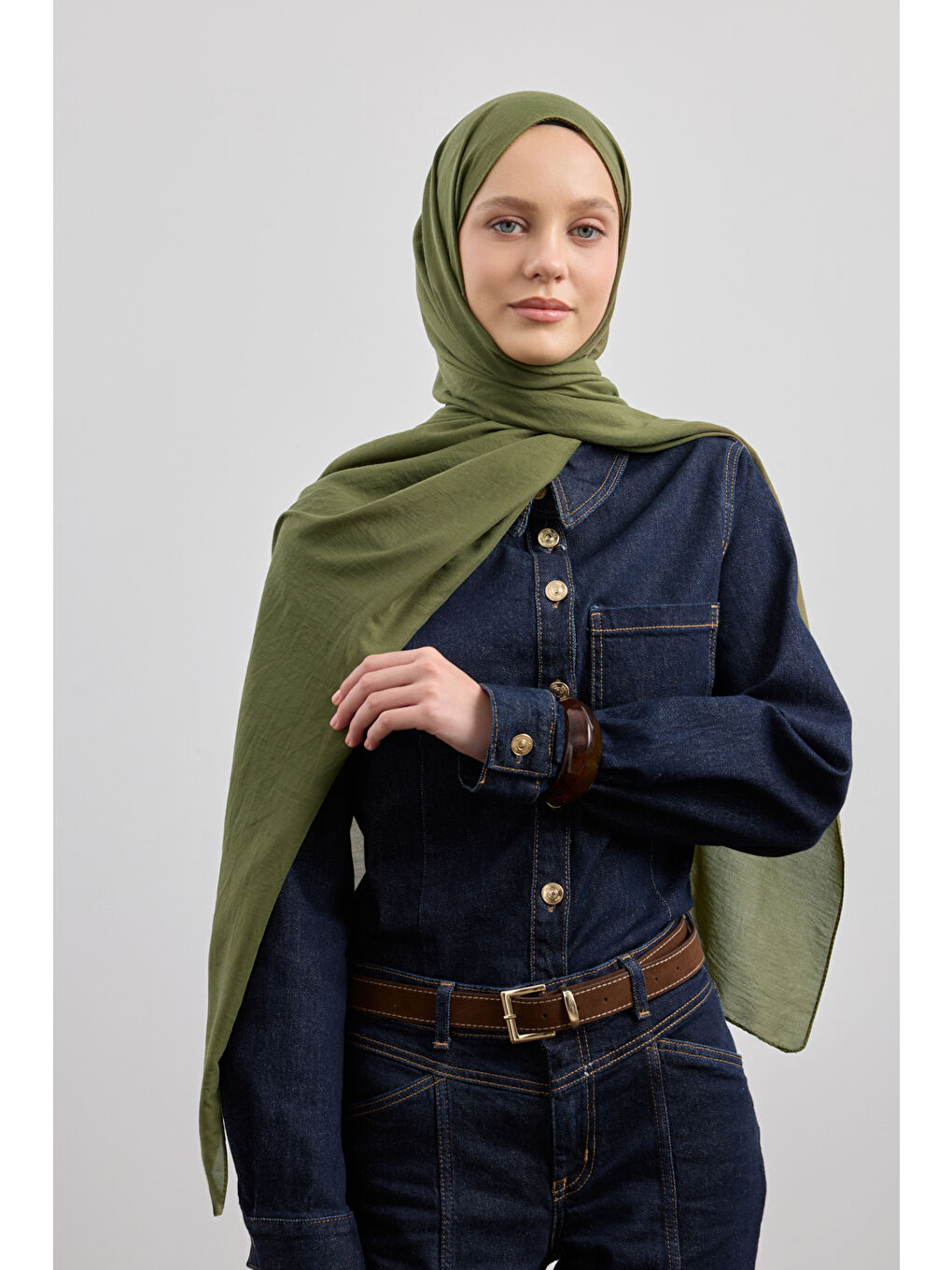 Organik Crash Şal Haki Yeşil-1